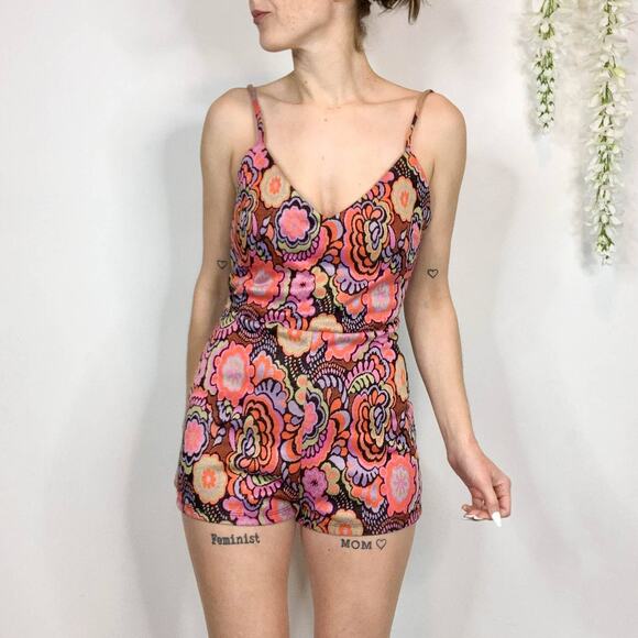 Zara Pants - NWT ZARA 70s boho paisley romper Barbiecore floral v-neck y2k beach bunny 2662